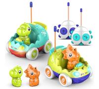 AEROQUEST Dinosaur Toys for 1 2 3 Year Old Boys 2PCs Interchangeable Dino Dolls Toddler Remote Control Cars for Age 18 Months+ with LED Lights & Music RC Toy Cars Christmas Birthday Gift for Kids