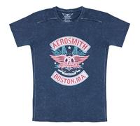 Aerosmith T Shirt Boston Pride Band Logo Official Mens Navy Blue Snow Wash M