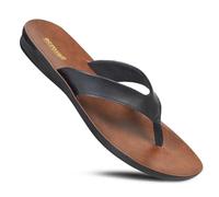 Aerosoft Iris Soft Toe Post Casual Flats Outdoor Indoor Essentials Dressy Slip On Slides Man-Made Leather Flip Flops for Women Sandals Comfortable Summer, Iris Black, 9 Narrow