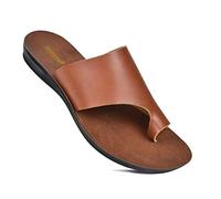 Aerosoft Split Toe Strap Man-Made Leather Ladies Cute Slides Outdoor Travel Dressy Flats Comfortable Walking Casual Summer Sandals for Women Fashion Footwear, Daffodil Soft Brown, 8 Narrow