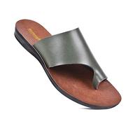 Aerosoft Split Toe Strap Man-Made Leather Ladies Cute Slides Outdoor Travel Dressy Flats Comfortable Walking Casual Summer Sandals for Women Fashion Footwear, Daffodil Green, 8 Narrow