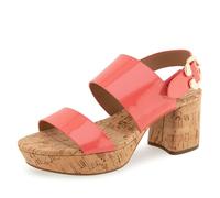 Aerosoles Women's Camera Platform Heeled Sandal, Coral Patent Faux Leather With Cork Heel, 7.5 UK
