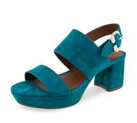 Aerosoles Women's Camera Platform Heeled Sandal, Teal Suede, 9.5 Wide