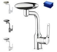 AeroSpas 4-Mode Stainless Steel Bathroom Faucet, Official Aerospas 4-in-1, 360° Swivel Spout Four Water Flow Modes, Quick Installation,Fits Holes 1.30"-1.42",Thickness 1.50" Max (Silver)