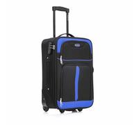 Aerostar Carry-on 20" Lightweight Soft Expandable Suitcase, Hand Luggage 2 Wheel & Combination Lock, 55x35x20cm | Accepted All Airlines easyjet, RyanAir, British Airways (Black/Blue, 36 litres)