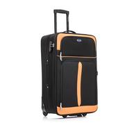 Aerostar Medium 26” Lightweight Softshell Expandable Suitcase, Check in Luggage 2 Corner Wheels with Integrated Combination Lock (Black/Orange, 70 litres)