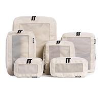 Aerotrunk Compression Packing Cubes for Suitcases - Double Zipper Compression Luggage Organizers - Washable Travel Packing Cubes (6-Pack, Beige)