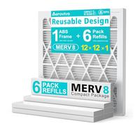 AErovivo 12x12x1 Air Filter MERV 8, 1 Reusable ABS Frame with 6 Pack Replaceable Filter Paper, Innovative AC HVAC Air Filter (Actual Size: 11.75x11.75x0.75 in)