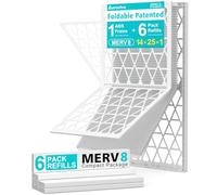 AErovivo 14x25x1 Air Filter MERV 8, 6 Pack Refills with 1 Foldable Frame, Reusable AC HVAC Furnace Filter (Actual Size: 13.75x24.75x0.75 in)