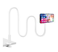 AERRYORD Gooseneck Lazy Phone 360°Adjustable Holder for Bedside Desktop, Base with Knob Adjustable Fixed, 80CM Cell Mobile Phone White Lazy Bendable Flexible Arm Clamp Bracket Holder Stand for Phones