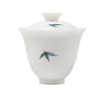 AERTSDFGT Small Tea Cups Hand-Painted Evergreen Bamboo Ercai Gaiwan Ceramic White Porcelain Tea Cup Set Small Capacity Anti-scalding Kungfu Teacup