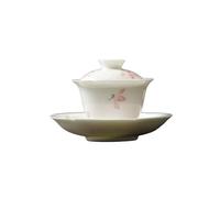 AERTSDFGT Small Tea Cups Hand-Painted Magnolia Mutton-Fat Jade Porcelain Sancai Covered Bowl Tea Cup Anti-scalding Hand-Soaked Home Kung Fu Set Kungfu Teacup