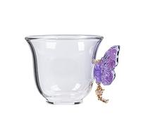 AERTSDFGT Small Tea Cups Small Fresh Butterfly Glass Tea Cup Home Heat-Resistant Host Kungfu Teacup