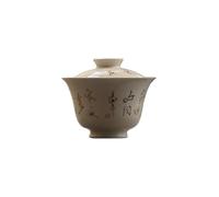 AERTSDFGT Small Tea Cups White Pottery Poetry Hand-Painted Bowl with Plant and Wood ash Glaze Antique Handwritten Calligraphy Two-Cap Single not hot Tea Kungfu Teacup