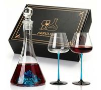 AERULIN Luxury Wine Decanter Set with 2 Crystal Glasses - Hand Blown Red Wine Aerator Carafe - Unique Blue Mountain Design - Premium Gift for Men, Wedding, Anniversary, Retirement, Milestone Birthday