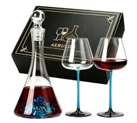 AERULIN Wine Decanter Set with 2 Glasses, Unique Blue Mountain Gift Box | Gift a masterpiece: 1 hand-blown crystal decanter & 2 glasses, featuring a stunning 3D blue mountain design in a luxury box.