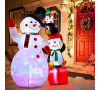 AerWo 6ft Christmas Inflatables, Inflatable Snowman Penguins Blow Up Yard Decorations with Colorful Rotating LED Lights for Indoor Outdoor Garden Christmas Decor