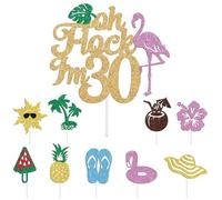 Aeryourtar Oh Flock I'm 30 Cake Topper, Hawaiian 30th Birthday Cake Décor, Aloha 30, Summer Beach Tropical Flaming 30th Birthday Party Decorations Supplies, 10pc in The Set