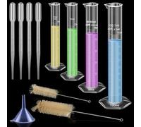 Aeseusia Plastic Graduated Cylinder, 10ml 25ml 50ml 100ml Plastic Measuring Cylinders Set with 4PCS Pipettes,1PCS Plastic Funnel and 2PCS Brush, Ideal for School and Science Lab