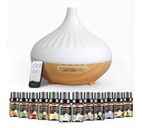Aeshory 500ml Aroma Diffuser with 12 x 5ml Essential Oils, Ultrasonic Aromatherapy Diffuser for Home, 7 Color LED Light, 4 Timers, Remote Control, Waterless Auto-off, Two Mist Mode (Light Wood)