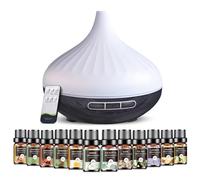 Aeshory 500ml Aroma Diffuser with 12 x 5ml Essential Oils, Ultrasonic Aromatherapy Diffuser for Home, 7 Color LED Light, 4 Timers, Remote Control, Waterless Auto-off, Two Mist Mode (Black)