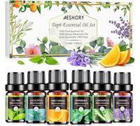 Aeshory 6 x 10ml Essential Oils Set 100% Pure Aromatherapy Essential Oil for Diffusers for Home, Candle Scents, Soap Making - Lemon, Lavender, Tea Tree, Eucalyptus, Orange, Peppermint