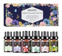 Aeshory 6 x 10ml Floral Essential Oils for Diffusers for Home, Aromatherapy, Skin Care, Scented Candle - Lavender, Rose, Jasmine, Cherry Blossom, White Tea, Ylang-Ylang