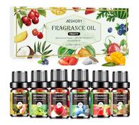 AESHORY 6 x 10ml Fruity Essential Oils Set, Premium Natural Fragrance Oil for Diffuser for Home, Humidifier, Soap Making & Candle Scents - Strawberry, Blueberry, Cherry, Coconut, Watermelon, Mango