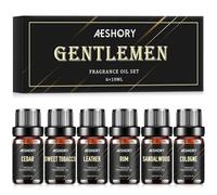 Aeshory 6x10ml Essential Oils Set for Men, Natural Fragrance Oil for Diffuser for Home, Perfume Oils, Candle Making - Sandalwood, Cedar, Leather, Sweet Tobacco, Bay Rum, Cologne