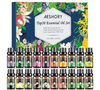 Aeshory Essential Oils for Diffusers for Home, 20 x 10ml Natural Aromatherapy Oil Set for Humidifier, Relaxing, Bath, Soap & Candle Making - Frankincense, Sandalwood, Geranium, Cinnamon, Vanilla