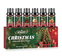 Aeshory Essential Oils Set 6 x 10ml, Premium Holiday Fragrance Oils for Diffuser, Candle Making - White Christmas, Candy Cane, Fireside Treats, Apple Berry Spice, Mulled Wine, Christmas Cookies