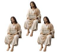 AeSiliFlex Jesus Statue - Hand-Painted Resin Figurine (9.5cm), Religious Christian Gifts for Women Men, Mini Jesus Desk Companion for Home Decor, Sunday School, Baptism, Communion & Easter (3PCS)