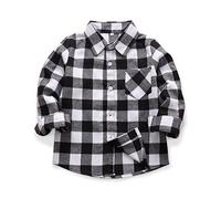 Aeslech Big Boys' Button Down Flannel Plaid Shirt, Kids Long Sleeve Casual Warm Tops E004 Black White Tag 140-6 Year