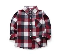 Aeslech Big Boys' Button Down Flannel Plaid Shirt, Kids Long Sleeve Casual Warm Tops E006 Red Blue Tag 180-12-13 Years