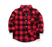 Aeslech Big Boys' Checkered Plaid Flannel Shirt Tops E001 Red Black Tag 180-12-13 Years