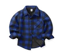 Aeslech Big Boys' Fleece Lined Flannel Plaid Shirts, Long Sleeve Checkered Shirt Jacket Winter Coat Tops Blue Black Tag 180CM - 12-13 Years