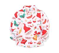 Aeslech Boys' Christmas Hawaiian Shirt, Floral Reindeer Print Long Sleeve Button Down Tops 2 White Tag 120-4T