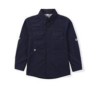 Aeslech Boys' Long Sleeve Button Down Explorer Scout Shirt Quick-Dry UV Sun Protection Outdoor Hiking Safari Blue 170-13Y