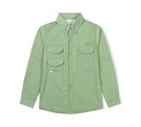 Aeslech Boys' Long Sleeve Button Down Explorer Scout Shirt Quick-Dry UV Sun Protection Outdoor Hiking Safari Light Green 160-12Y