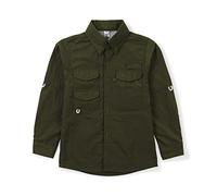 Aeslech Boys' Long Sleeve Button Down Explorer Scout Shirt Quick-Dry UV Sun Protection Outdoor Hiking Safari Army Green 170-13Y