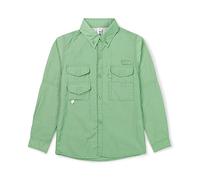 Aeslech Boys' Long Sleeve Button Down Explorer Scout Shirt Quick-Dry UV Sun Protection Outdoor Hiking Safari Lake Green 170-13Y