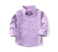 Aeslech Boys School Shirts Oxford Long Sleeve Button Down Casual Dress Tops Kids Purple 140CM Size 7-8 Years