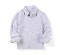Aeslech Boys' School Uniform Dress Oxford Shirt Long Sleeve Button Down Little Big Kids Tops Striped Purple Tag 140CM -7-8 Years