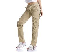 Aeslech Cargo Trousers Women, Women's Work Combat Trousers Straight Leg Casual Pants with Pockets Khaki 36 - UK 14