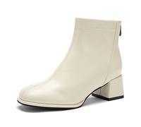 Aeslech Fall Ankle Boots for Women Chunky Block Mid Heel Booties Back Zipper Fashion Short Boots YA Beige Tag 42 (260) - UK 8