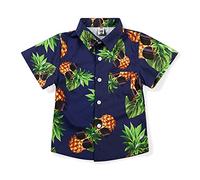 Aeslech Little Big Boy's Button Down Hawaiian Shirt Lightweight Pineapple Summer Clothes Tropical Party Blue 120CM - 5Y