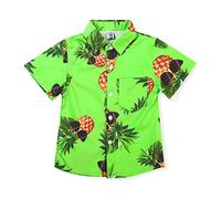 Aeslech Little & Big Boy's Button Down Hawaiian Shirt Lightweight Pineapple Summer Clothes Tropical Party Green 150CM - 10-11 Years