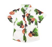 Aeslech Little Big Boy's Button Down Hawaiian Shirt Lightweight Pineapple Summer Clothes Tropical Party White 120CM - 5Y