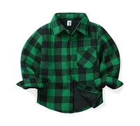 Aeslech Little Boys' Long Sleeve Buffalo Sherpa Lined Shirt Jacket, Button up Flannel Shirt Tops Green Black Tag 130CM - 5 Year