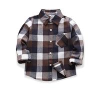 Aeslech Little Boys' Long Sleeve Gingham Plaid Flannel Shirt Warm Tops E003 Coffee Tag 100-2T
